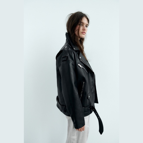 Zara Trafaluc Oversized Moto Faux Leather Jacket - Picture 2 of 16
